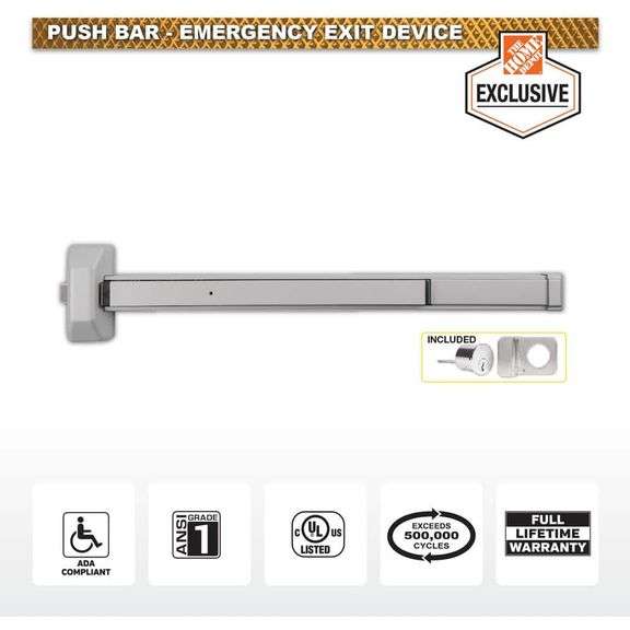 [✓] [MSRP: $154.00] Universal Hardware Commercial Rim/Panic Exit Device with 6-Pin SC4 Cylinder and Pull Trim - ANSI Grade 1, UL 305, ADA, Aluminum Finish