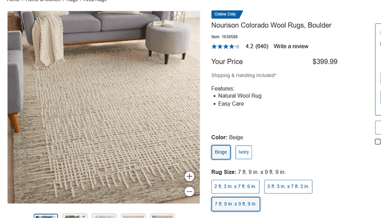 NOURISON COLORADO WOOL RUGS, BOULDER 8 X 10 RETAIL $399