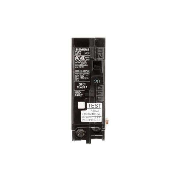 [✓] [MSRP: $56.71] Siemens 20 Amp 1-Pole Type QPF2 GFCI Circuit Breaker