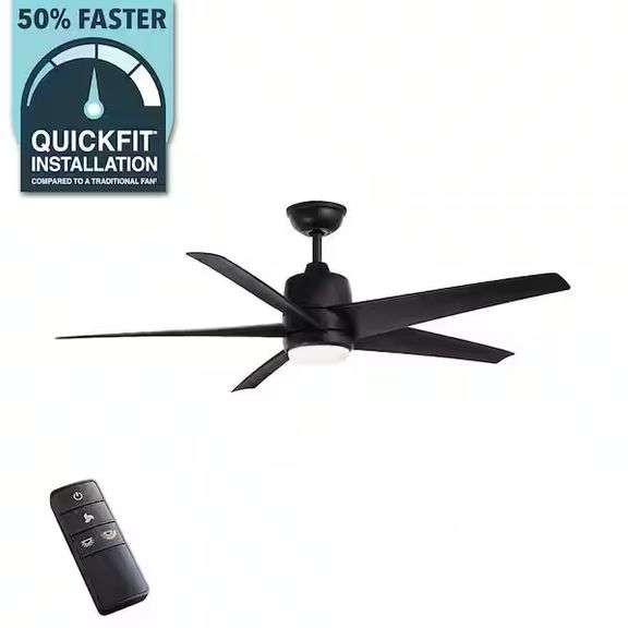 [✓] [MSRP: $154.00] Hampton Bay Mena 54 in. White Color Changing Integrated LED Indoor/Outdoor Matte Black Ceiling Fan with Light Kit and Remote Control