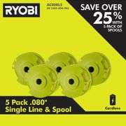 [✓] [MSRP: $29.97] RYOBI 0.080 in. Replacement Auto-Feed Line Spools (5-Pack)