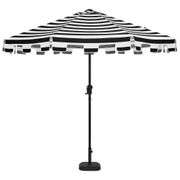 [✓] [MSRP: $139.00] Hampton Bay 9 ft. Aluminum Market Crank and Auto Tilt Patio Umbrella in Cabana Black and White Stripe with Trim