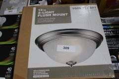 [✓] [MSRP: $15.97]  12.75 in 2-Light Brushed Nickel Flush Mount Ceiling Light Fixture with Frosted Glass Shade
