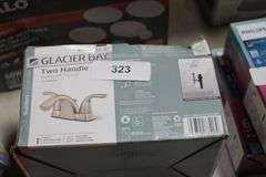 [✓] [MSRP: $39.98] Glacier Bay Builders 4 in. Centerset Double Handle Low-Arc Bathroom Faucet in Brushed Nickel