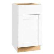 [✓] [MSRP: $180.14] Shaker 18 in. W x 24 in. D x 34.5 in. H Assembled Base Kitchen Cabinet in Satin White with Ball-Bearing Drawer Glides