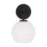 [✓] [MSRP: $53.98] Generation Lighting Orley 6.25 in. 1-Light Midnight Black Bathroom Vanity Light with Milk Glass Shade