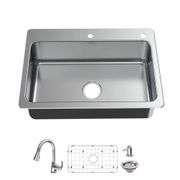 [✓] [MSRP: $299.00] Glacier Bay Bratten 33 in. Drop-In Single Bowl 18 Gauge Stainless Steel Kitchen Sink with Pull-Down Faucet