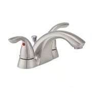 [✓] [MSRP: $39.98] Glacier Bay Builders 4 in. Centerset Double Handle Low-Arc Bathroom Faucet in Brushed Nickel