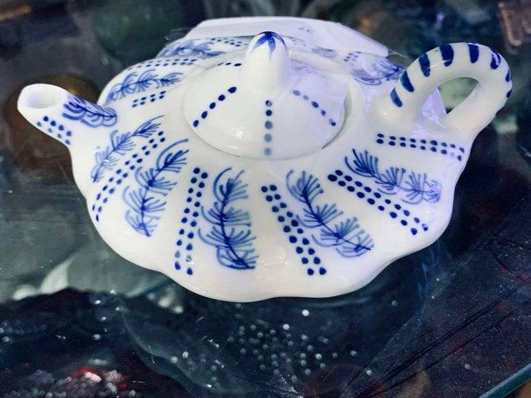 White and Blue Asian Teapot