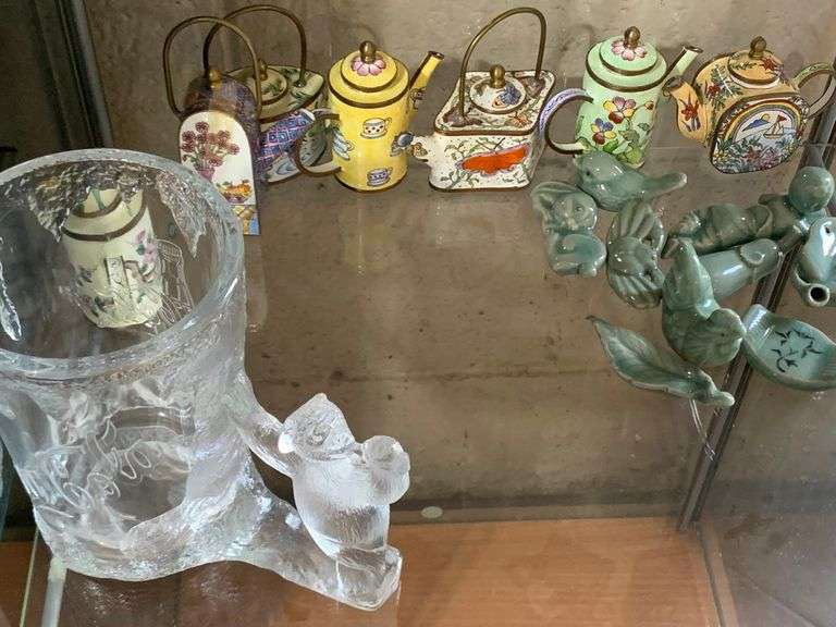 Lot of Asian tea pots and figurines/Coke Cola Mug