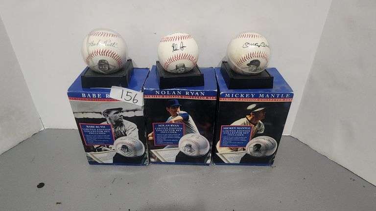 ALL STAR HEROS LIMITED EDITION COLLECTION SET BABE RUTH, NOLAN RYAN, AND MICY MANTLE SIGNED BASEBALLS