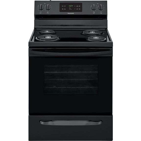 [MSRP: $799.00] Frigidaire 30 in. 5.3 cu. ft. Electric Range with Self Clean in Black [Damaged- Dents ]