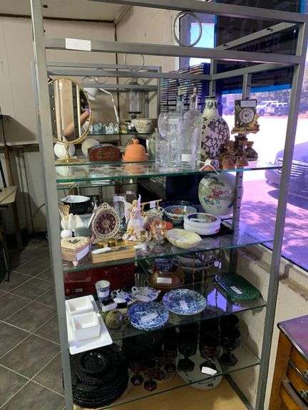 Double sided Metal shelf with Glass