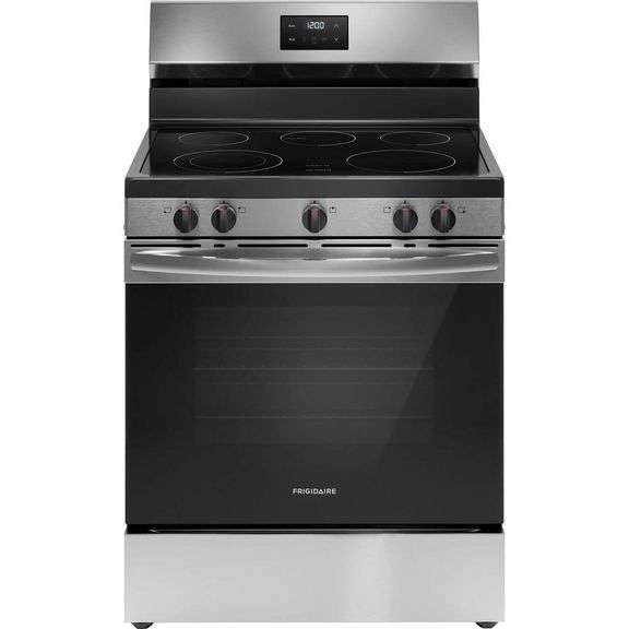 [MSRP: $628.00] 30 in. 5 Burner Element Freestanding Electric Range in Stainless Steel with Dual Expandable Element and Quick Boil [Dent On Side Panel And Broken  Plastic Knob ]