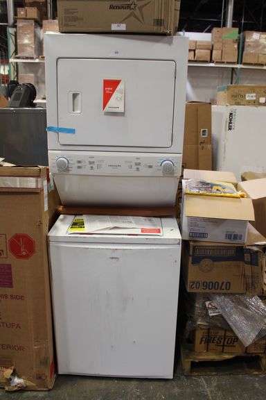 [MSRP: $1,398.00] Frigidaire Quick Wash Dry Cycle, Maxfill and Long Vent Stacked Laundry Center with 3.9-cu ft Top load Washer and Electric 5.6-cu ft Dryer [Cosmetic Damage ]