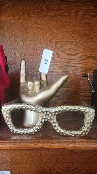 GOLD PLATED DÉCOR, GLASSES AND HAND, SOLD BY PIECE