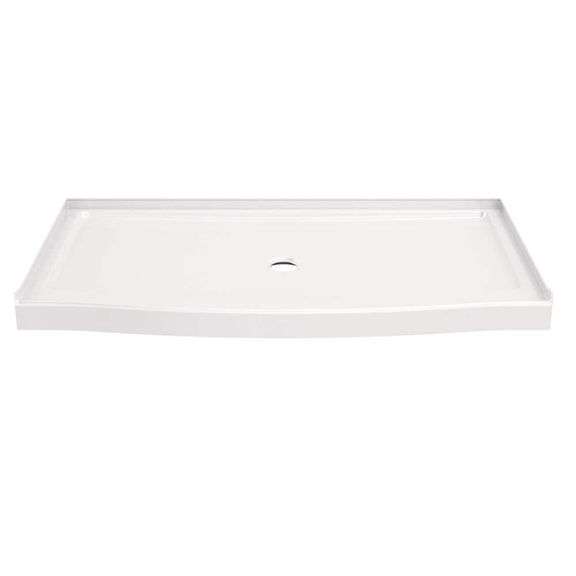 [MSRP: $309.00] Classic 500 Curve 60 in. L x 32 in. W Alcove Shower Pan Base with Center Drain in High Gloss White