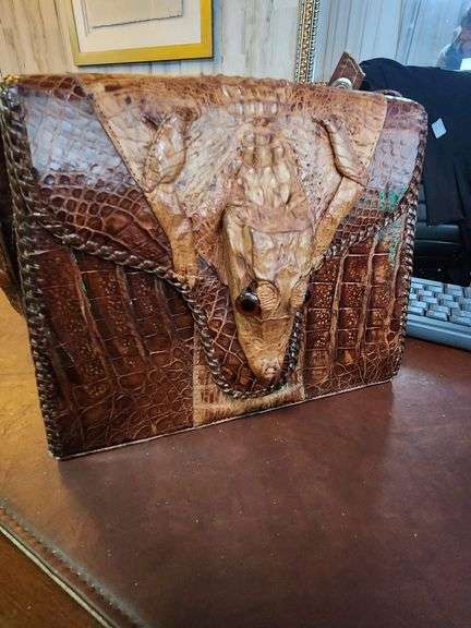 VINTAGE GENUINE ALLIGATOR LEATHER HANDBAG IN BROWN COLOR VALUE $225 HTTPS://WWW.EBAY.COM/ITM/144911573021