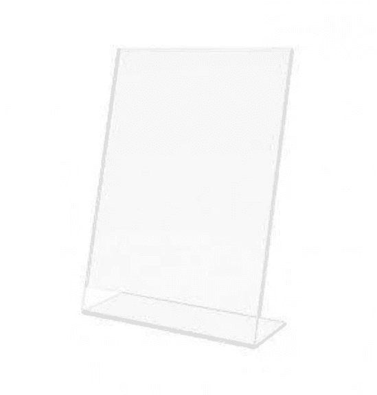 CLEAR ACRYLIC SIGN HOLDER WITH SLANT BACK DESIGN