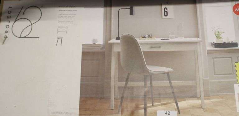 THRESHOLD PAULO WOOD WRITING DESK WITH DRAWER - WEATHERED WHITE