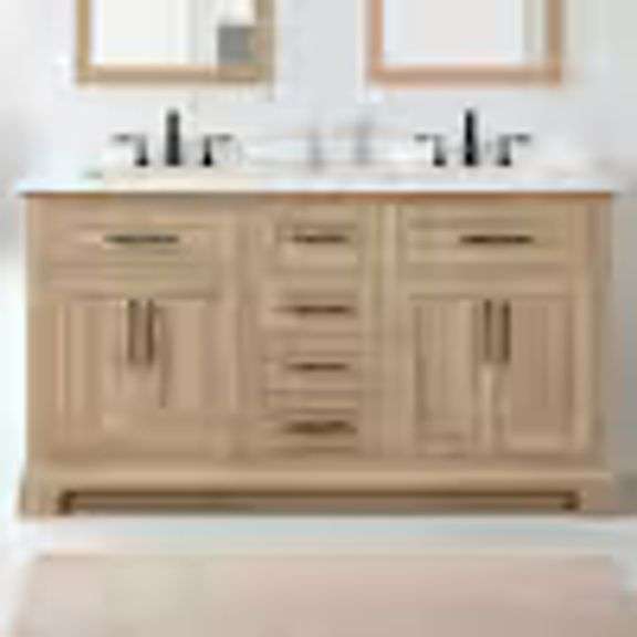 HOME DECORATORS  DOVETON 60" WEATHERED TAN BATHROOM VANITY $899.00