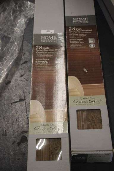 HOME DECORATORS COLLECTION 2-1/2" PREMIUM FAUX WOOD BLIND, 42" X 64" - MAPLE