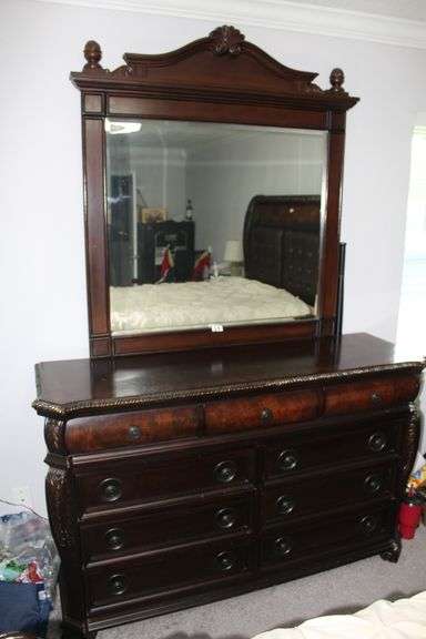 9 DRAWER DRESSER 64 W X 39H X 20 D , BEVELED MIRROR 49 W X 51 H