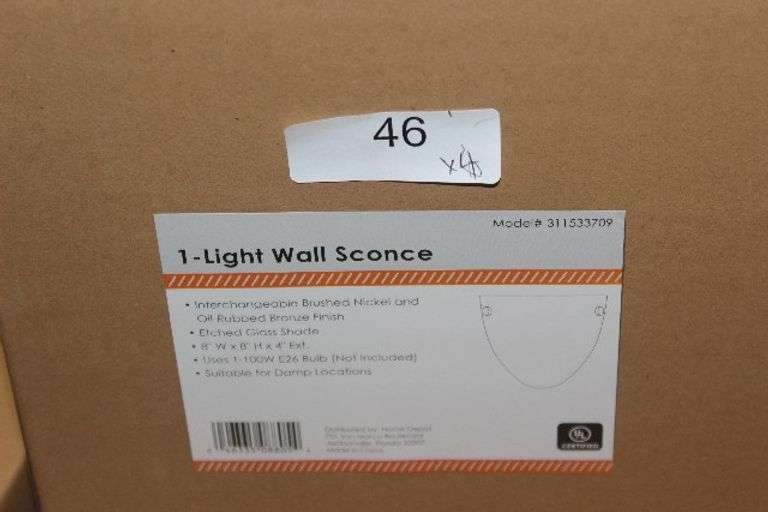 1-LIGHT WALL SCONCE, ETCHED GLASS SHADE BRUSHED NICKEL AND OIL RUBBED BRONZE