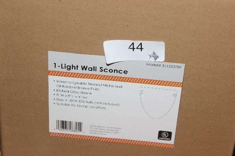 1-LIGHT WALL SCONCE, ETCHED GLASS SHADE BRUSHED NICKEL AND OIL RUBBED BRONZE