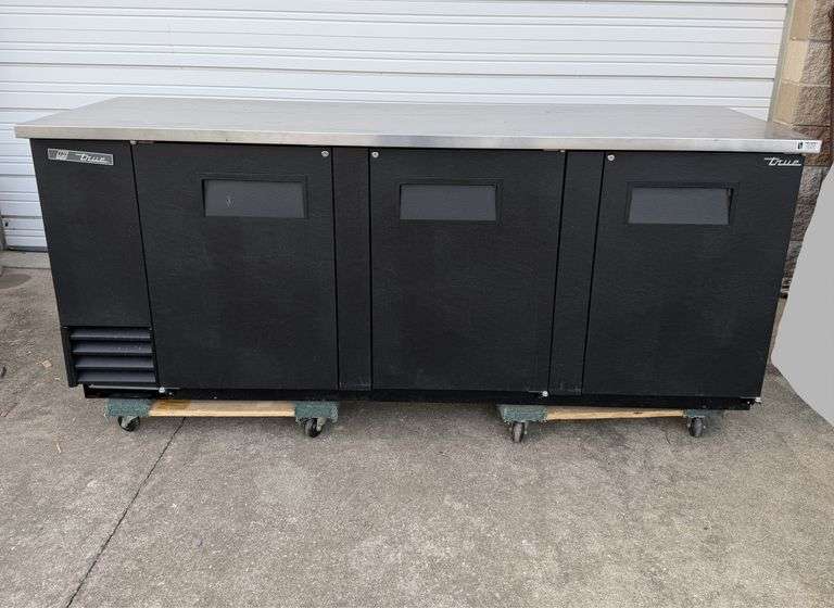 True TBB-4G-HC 90 3/8" Black Back Bar Refrigerator Cooler Stainless-Steel Top