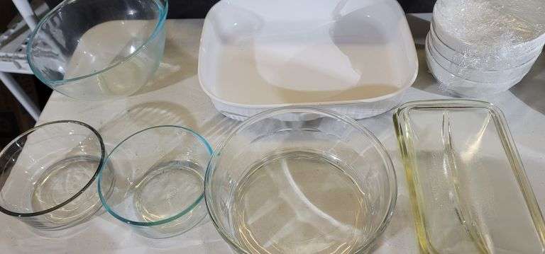 Pyrex Mixing Bowl, White Dishware, Lasagna Pan & Misc