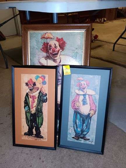 (3) Burdot Clown Pieces in Frame Various Sizes