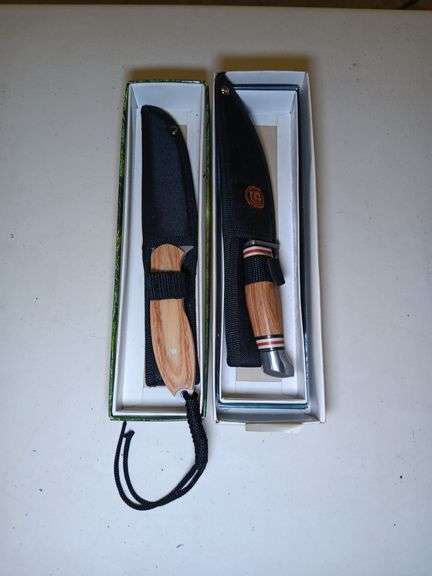 Frost Cutlery Wood Handled Knife 4 1/2" Blade with Sheath and Chipaway Cutlery Wood Handled Knife 4 1/2" Blade with Sheath