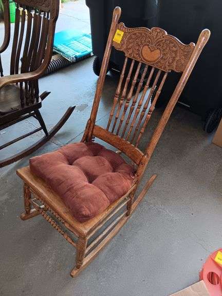 Ornate Wooden Rocking Chair with Cushion
