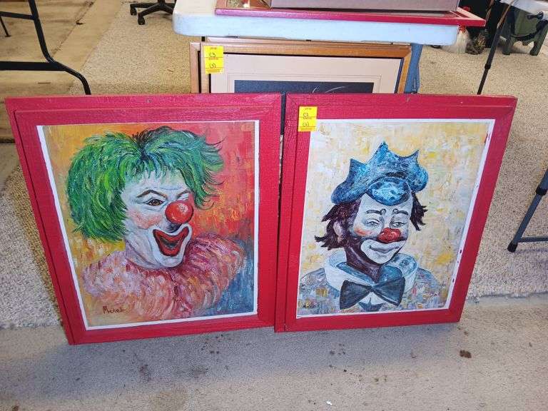 (2) Clown Art Pieces by Michelle 21 x 25