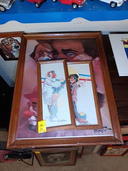 (3) Oberstein Clown Drawings in Frames Various Sizes