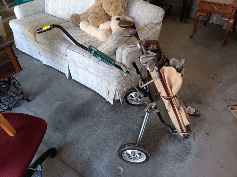 Golf Caddy, Bag, and Clubs