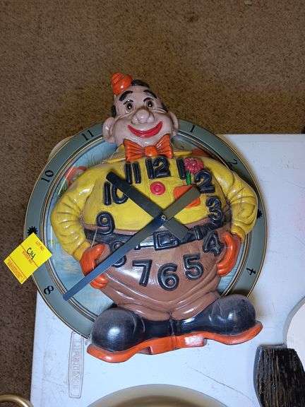 (1) 1973 Erneis Ceramic Clown Clock and (1) Clowns on Lake Wall Clock