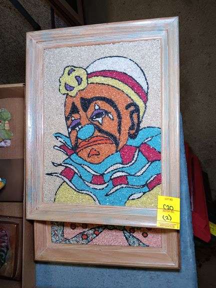 (2) Clown Gravel Framed Art Pieces 11 x 14