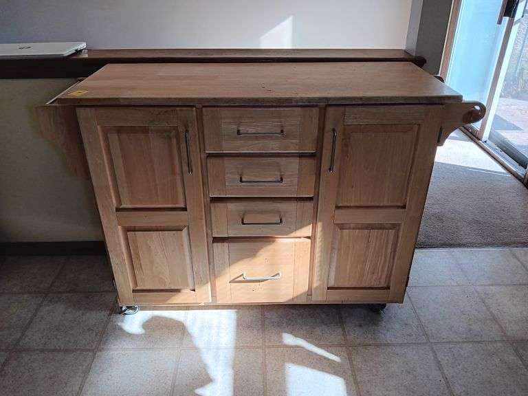 Wooden Rolling Kitchen Island with Cabinets 45 x 30 x 36