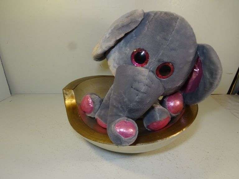 Basket w/ Stuffed Elephant and Stone Bowl