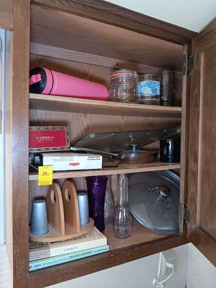 Vases, Napkin Holder, Tumbler, Pot Lids, and Other Items