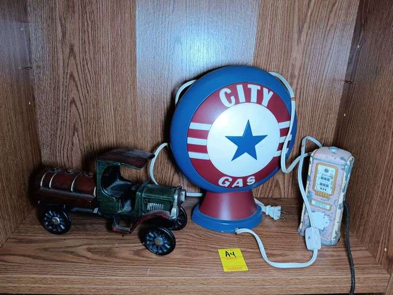 Metal Truck Décor, City Gas Lamp, and Metal Gas Pump Décor