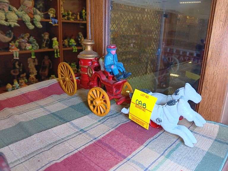 Cast Iron Fire Wagon with Two Horse Team