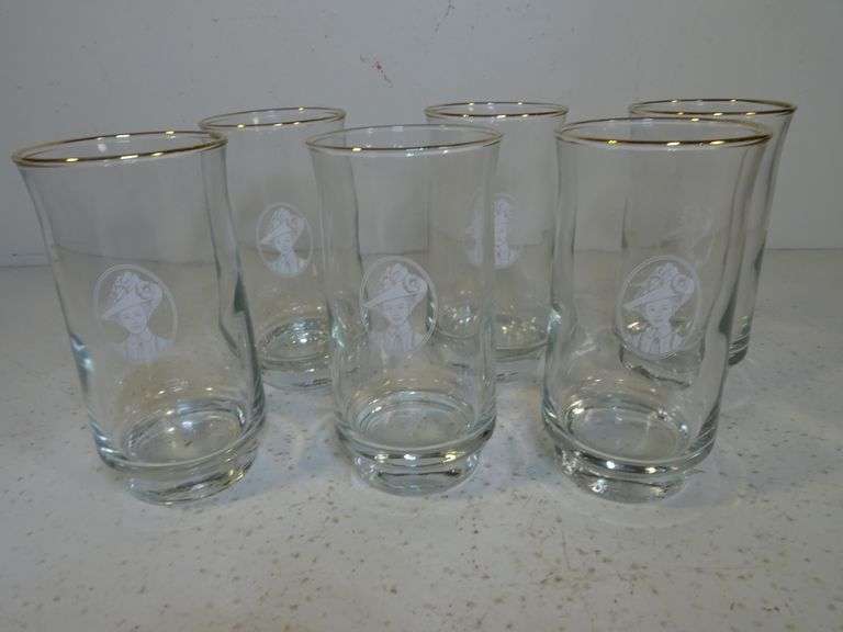 6 Piece Set Houze Art Tumblers w/ 22 K Gold Rim (Lady)