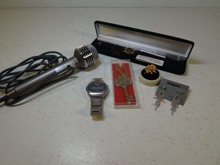 Bulova Quartz Watch, Designer Diamond Quartz Watch, Sunburst Ring, Pisa Keychain & Microphone