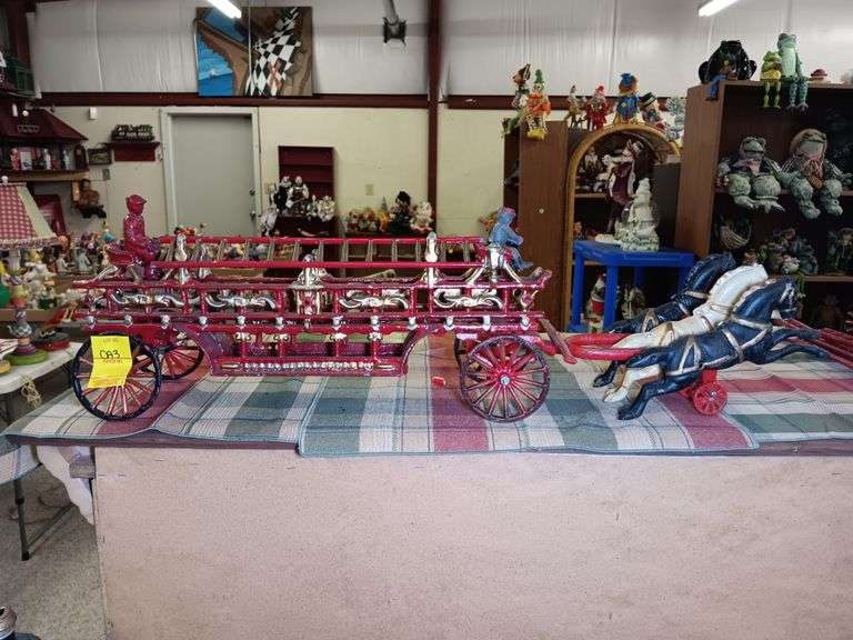Cast Iron Fire Train with Horse Team Set (Missing Ladder)