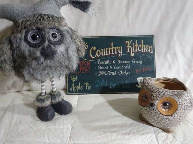 Barb's Country Kitchen Sign, Owl Flowerpot & 2 ft Tall Owl Decor