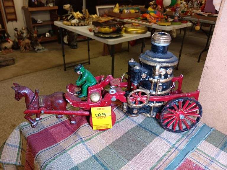 Cast Iron Fire Wagon with One Horse Team