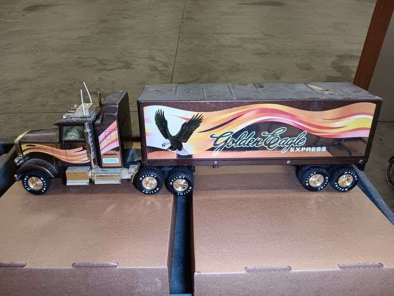 Large Metal Golden Eagle Express Semi Truck Décor